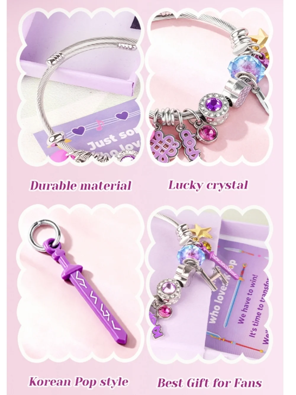 💜K-Pop Demon Hunters Themed Charm Bracelet in Purple Pink Silver